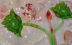 Tranh hoa sen, cá chép giả ngọc thư pháp