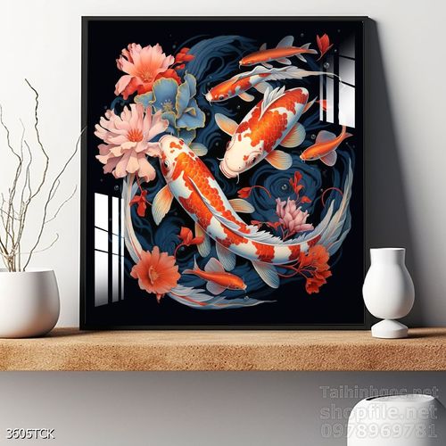Tranh cá chép hoa sen treo tường mang nhiều ý nghĩa