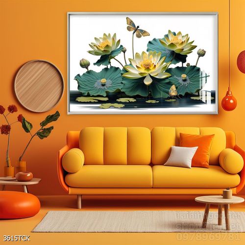 Mẫu tranh decor tường cá chép hoa sen 