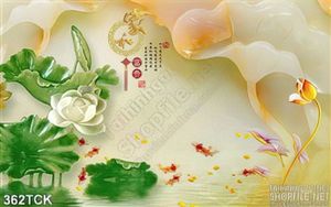 Tranh hoa sen, cá chép thư pháp trang trí
