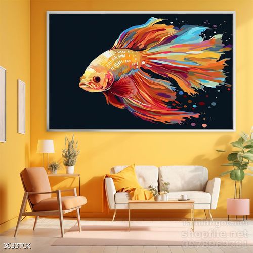 Mẫu tranh decor tường cá chép hoa sen 