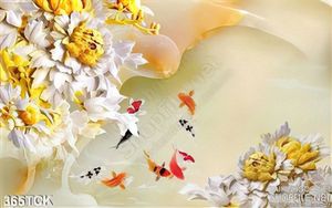 Tranh hoa sen, cá chép họi tụ kim tiền