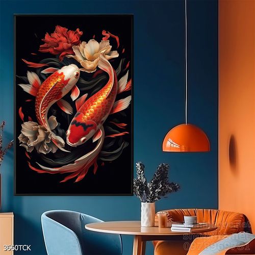 Tranh trang trí phòng khách cá chép hoa sen