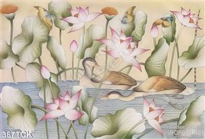 Tranh hoa sen, cá chép dán tường đẹp