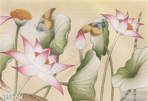 Tranh hoa sen, cá chép dán tường nghệ thuật