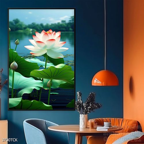 Tranh decor tường phòng khách cá chép hoa sen