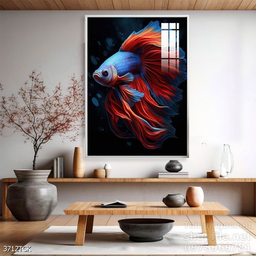 Mẫu tranh decor tường cá chép hoa sen 