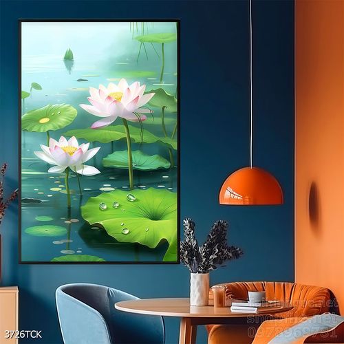 Tranh decor tường phòng khách cá chép hoa sen