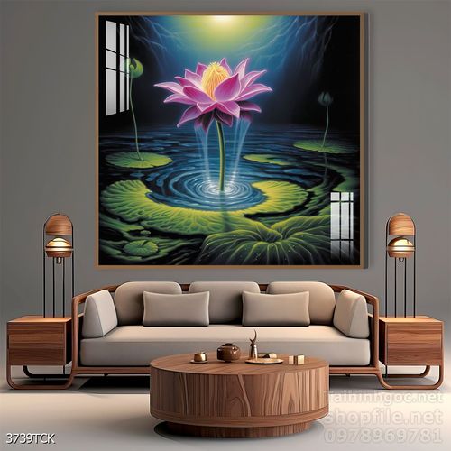 Mẫu tranh decor tường cá chép hoa sen 