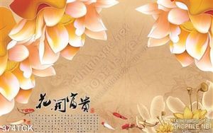 Tranh hoa sen, cá chép dán tường
