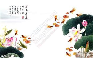 Tranh hoa sen, cá chép thư pháp nghệ thuật