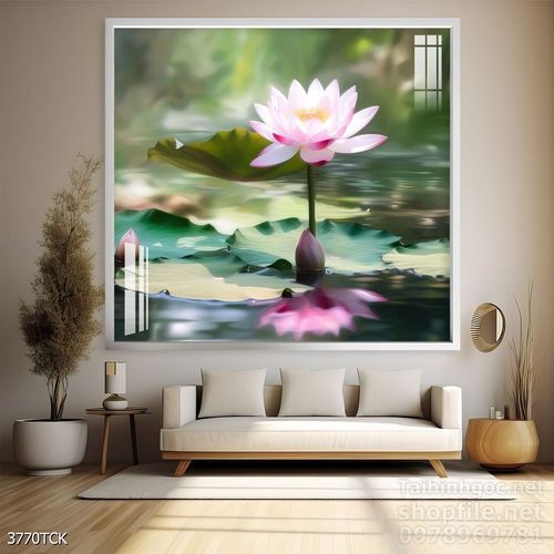 Tranh decor tường phòng khách cá chép hoa sen