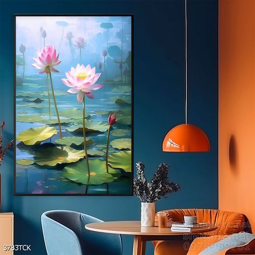 Mẫu tranh decor tường cá chép hoa sen 