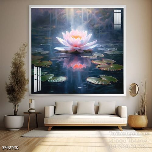 Mẫu tranh decor tường cá chép hoa sen 