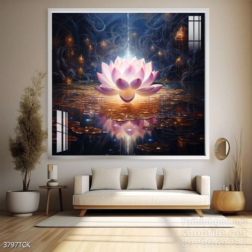 Tranh decor tường phòng khách cá chép hoa sen