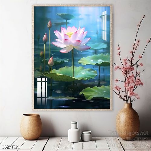 Mẫu tranh decor tường cá chép hoa sen 