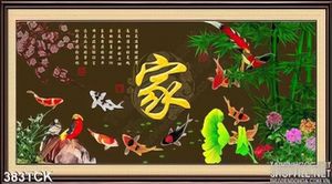Tranh hoa sen, cá chép kim tiền mùa xuân