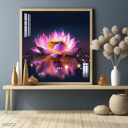 Tranh decor tường phòng khách cá chép hoa sen