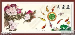 Tranh hoa sen, cá chép hội tụ kim tiền