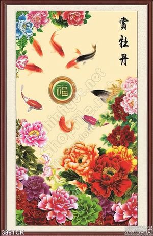 Tranh hoa sen, cá chép quần tụ kim tiền