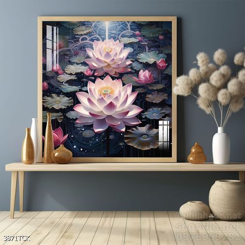 Mẫu tranh decor tường cá chép hoa sen 