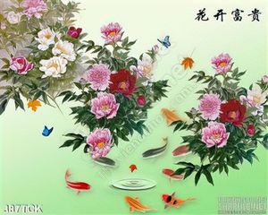 Tranh hoa sen, cá chép dán tường trang trí