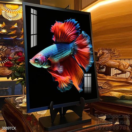 Mẫu tranh decor tường cá chép hoa sen 