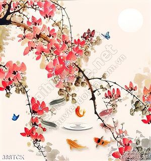 Tranh hoa sen, cá chép hoa đào nghệ thuật