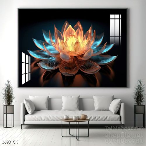 Mẫu tranh decor tường cá chép hoa sen 