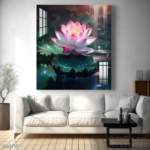 Mẫu tranh decor tường cá chép hoa sen 