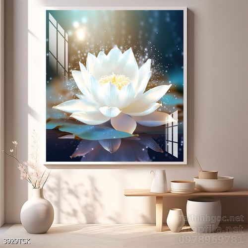 Tranh decor tường phòng khách cá chép hoa sen