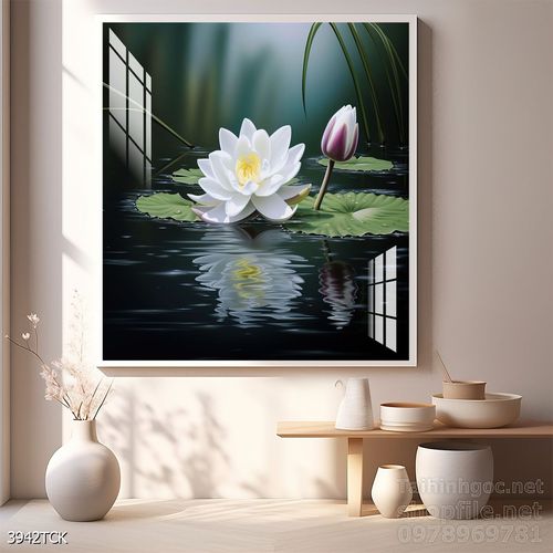 Mẫu tranh decor tường cá chép hoa sen 