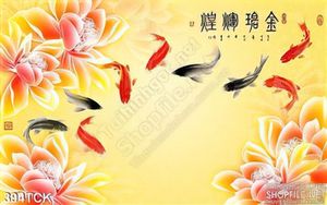 Tranh hoa sen, cá chép quần tụ thư pháp