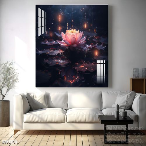 Mẫu tranh decor tường cá chép hoa sen 