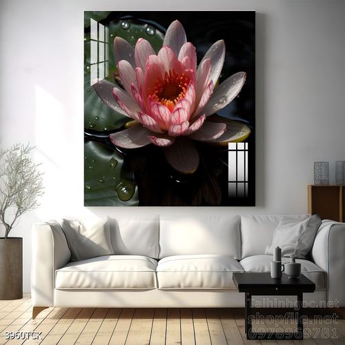Mẫu tranh decor tường cá chép hoa sen 