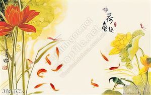 Tranh hoa sen, cá chép dán tường nghệ thuật
