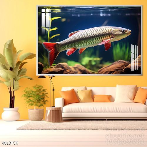 Mẫu tranh decor tường cá chép hoa sen 