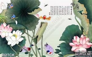 Tranh hoa sen, cá chép thư pháp nghệ thuật