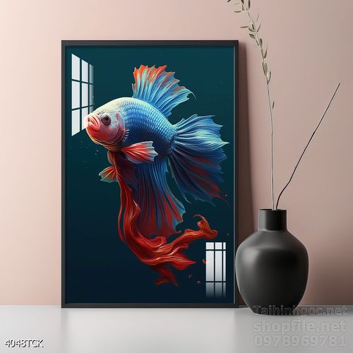 Mẫu tranh decor tường cá chép hoa sen 