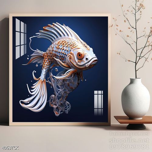 Tranh cá chép hoa sen nghệ thuật hiện đại