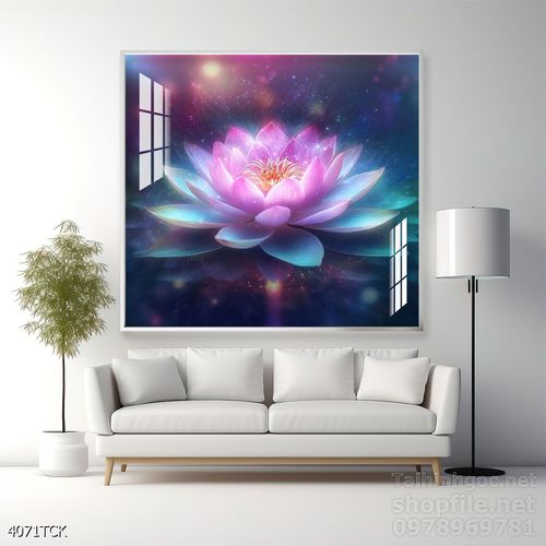 Tranh decor tường phòng khách cá chép hoa sen