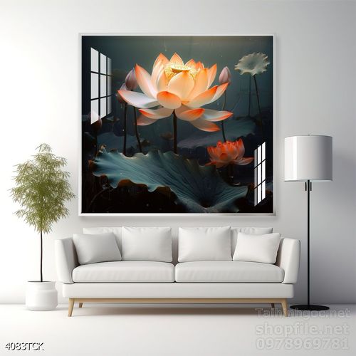 Mẫu tranh decor tường cá chép hoa sen 