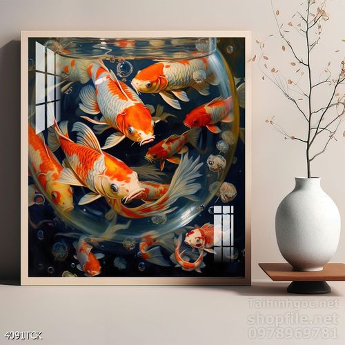 Tranh cá chép hoa sen treo tường mang nhiều ý nghĩa