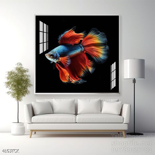 Mẫu tranh decor tường cá chép hoa sen 