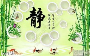 Tranh hoa sen, cá chép và cây tre