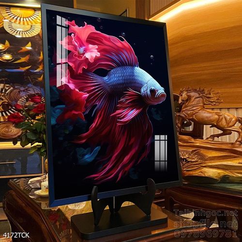 Mẫu tranh decor tường cá chép hoa sen 