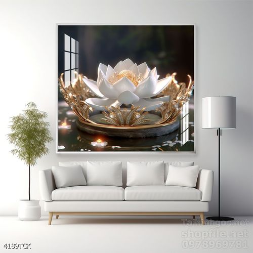 Mẫu tranh decor tường cá chép hoa sen 