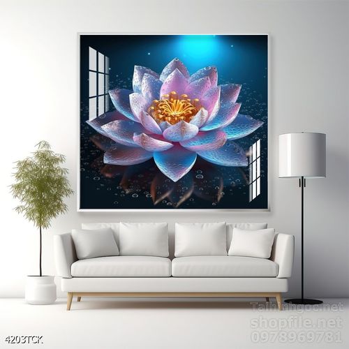 Tranh decor tường phòng khách cá chép hoa sen