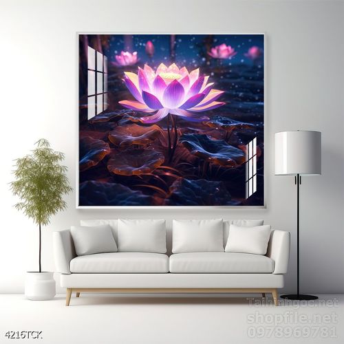 Mẫu tranh decor tường cá chép hoa sen 