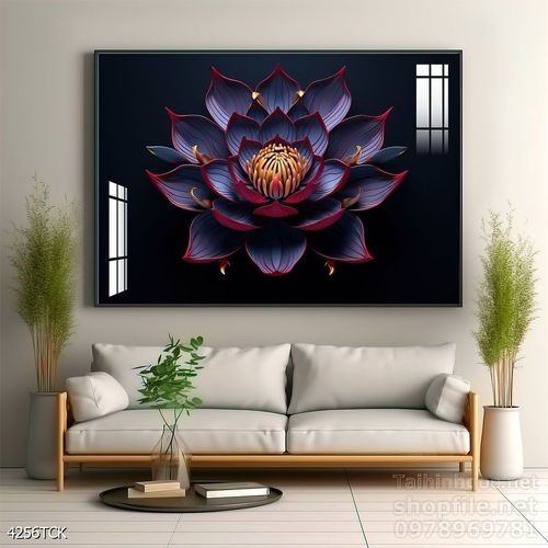 Tranh decor tường phòng khách cá chép hoa sen